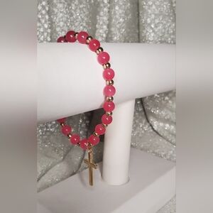 Pink Mini Glass Bead Charm Bracelet